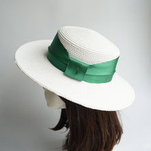 Load image into Gallery viewer, White Women Braid straw Hat Big Ribbon Fedora Wide Brim Lady Dress Derby Straw Boater Sun Hat Summer Beach Cap Sailor Trilby Cap