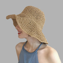 Load image into Gallery viewer, Simple Girl Raffia Sun Hat Wide Brim Floppy Summer Hats For Women Beach Panama Straw Dome Bucket Hat Femme Shade Hat
