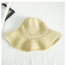 Load image into Gallery viewer, Simple Girl Raffia Sun Hat Wide Brim Floppy Summer Hats For Women Beach Panama Straw Dome Bucket Hat Femme Shade Hat
