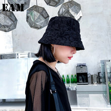 Load image into Gallery viewer, [EAM] Women Balck Pleated Split Joint Fishermen Hat New Round Dome Temperament Fashion Tide All-match Spring Summer 2020 1U788
